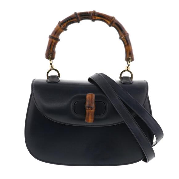 Gucci Handbags - Gucci Bamboo Handbag Navy Blue Shoulder Bag